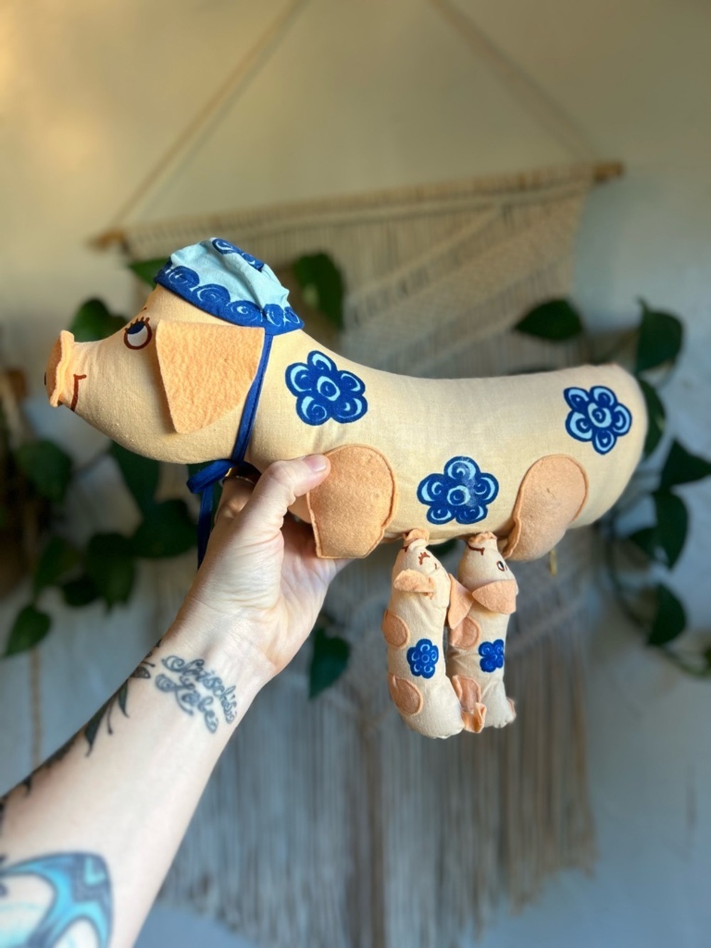 Vintage Mama Pig Plush with Baby Piglets Inside Zipper Belly Cottagecore Toy - Picture 8 of 11
